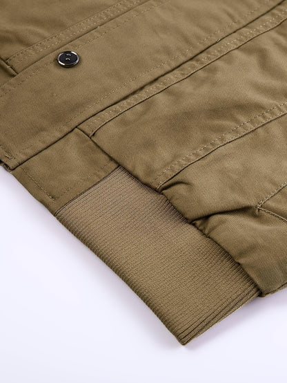 Men'S Windproof Cargo Jacket with Zipper Pockets - Olive Green, Casual Style