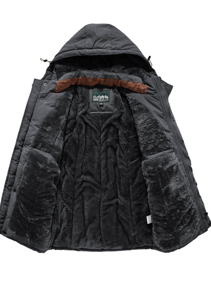 Winter Outdoor Thickened Fleece-Lined Jacket with Removable Hood Casual Windbreaker