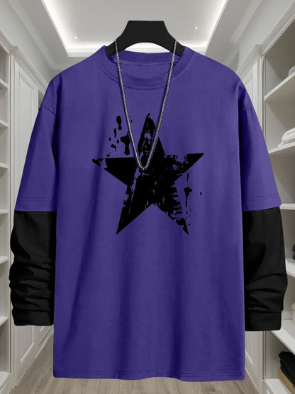 Geometric T-Shirt Polyester Men's Casual Long Sleeve T-Shirt | Geometric Print, Loose Fit, Round Neck, Machine Washable