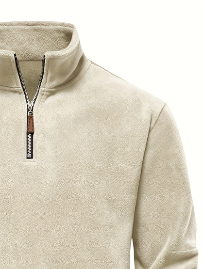 Men'S 3pcs Winter Fleece Half-Zip Pullover Set - Stand Collar Long Sleeve Casual Sweatshirts, Machine Washable