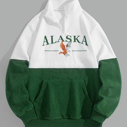 1pc Men's Alaska Lettering & Eagle Graphic Zip-Up Hoodie - Full-Zip Closure