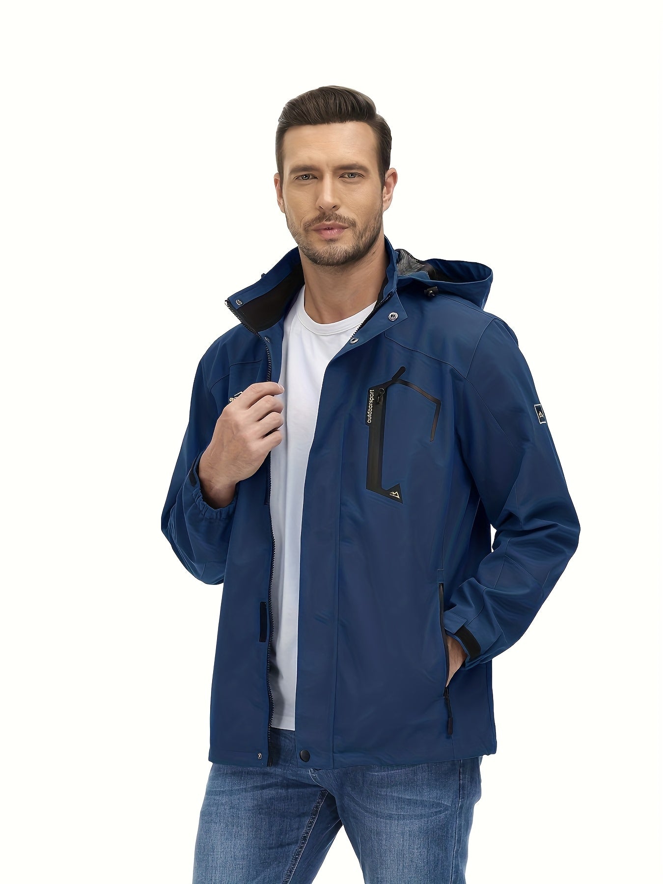 Men's Lightweight Windproof Jacket with Detachable Hood & Full-Zip Closure - Adjustable Cuffs