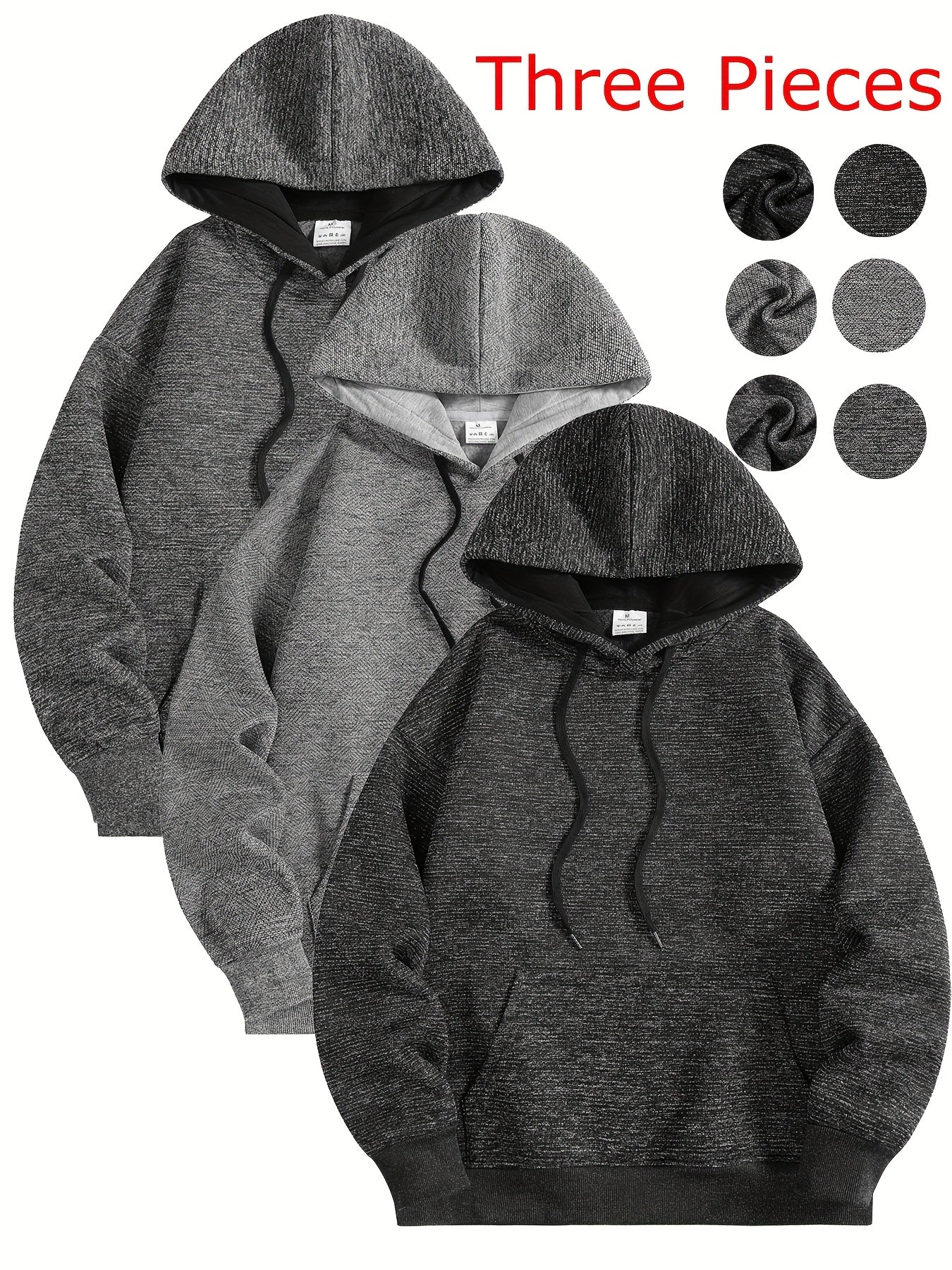 3pcs Men'S Comfortable Hooded Sweatshirts - Soft Plush Pullover with Pockets