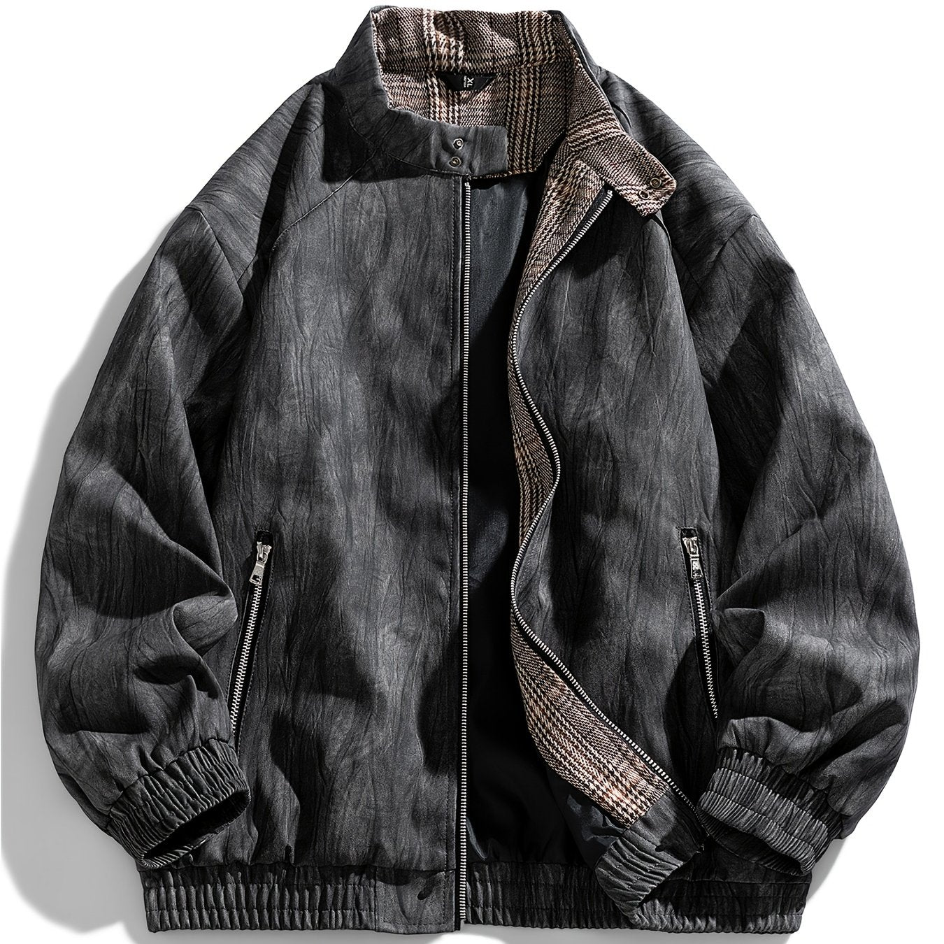 Men'S Vintage-Inspired Faux Leather Jacket - Loose Fit, Long Sleeve, Zip-Up with Chest Pockets