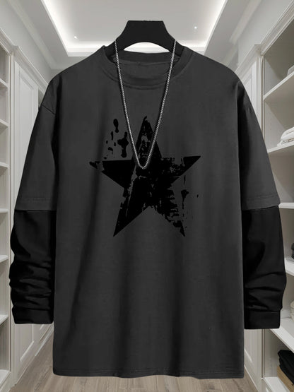 Geometric T-Shirt Polyester Men's Casual Long Sleeve T-Shirt | Geometric Print, Loose Fit, Round Neck, Machine Washable