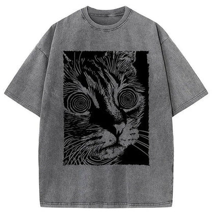 1pc, Vintage-Inspired Surprised Kitten Print T-Shirt, High-Quality Waxed Cotton, Relaxed Fit, Short Sleeve, Round Neck