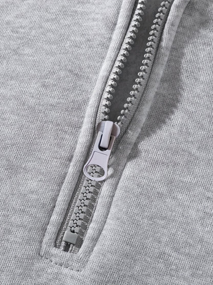 3pcs Fleece Hoodies 3pcs Men's Fleece-Lined Half-Zip Hooded Sweatshirts