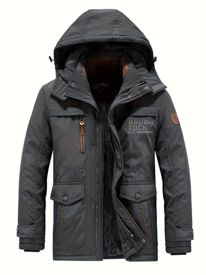 Winter Outdoor Thickened Fleece-Lined Jacket with Removable Hood Casual Windbreaker