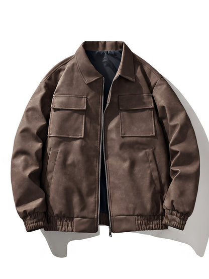 Men'S Vintage Motorcycle Jacket - Full-Zip Biker Coat with Zipper Closure, Non-Stretch Fabric