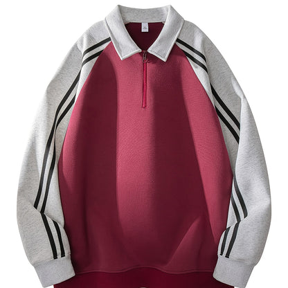 Men's & Women's Color-Block Striped Polo Shirt \u002F Loose Fit Zip-Up Hoodie with Contrast Collar