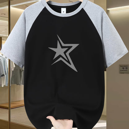 Men'S Casual Crew Neck T-Shirt with Star Graphic, Short Sleeve, Regular Fit, Slight Stretch Fabric, Summer Fashion Tee