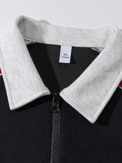Men's & Women's Color-Block Striped Polo Shirt \u002F Loose Fit Zip-Up Hoodie with Contrast Collar