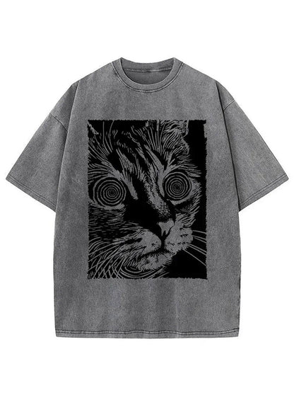 1pc, Vintage-Inspired Surprised Kitten Print T-Shirt, High-Quality Waxed Cotton, Relaxed Fit, Short Sleeve, Round Neck