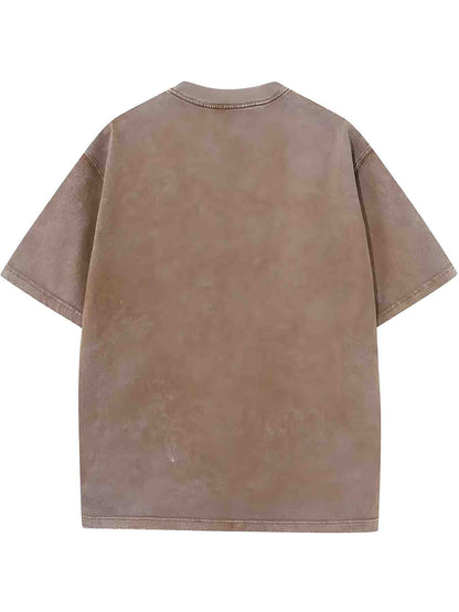 1pc, Vintage-Inspired Surprised Kitten Print T-Shirt, High-Quality Waxed Cotton, Relaxed Fit, Short Sleeve, Round Neck