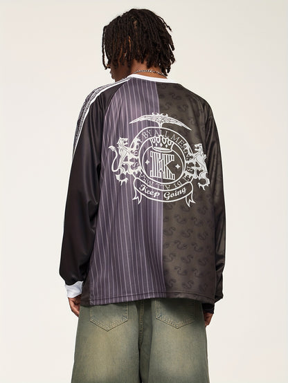 Men'S Vintage Baseball Graphic T-Shirt - Loose Fit Long Sleeve Tee with V-Neck