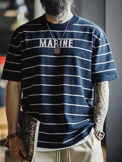 Men'S Vintage-Inspired Navy Blue & White Striped T-Shirt with \