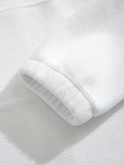 Preppy Style Embroidered Fleece Sweatshirt - Color Block Knit Fabric, Long Sleeve, Collared Neck