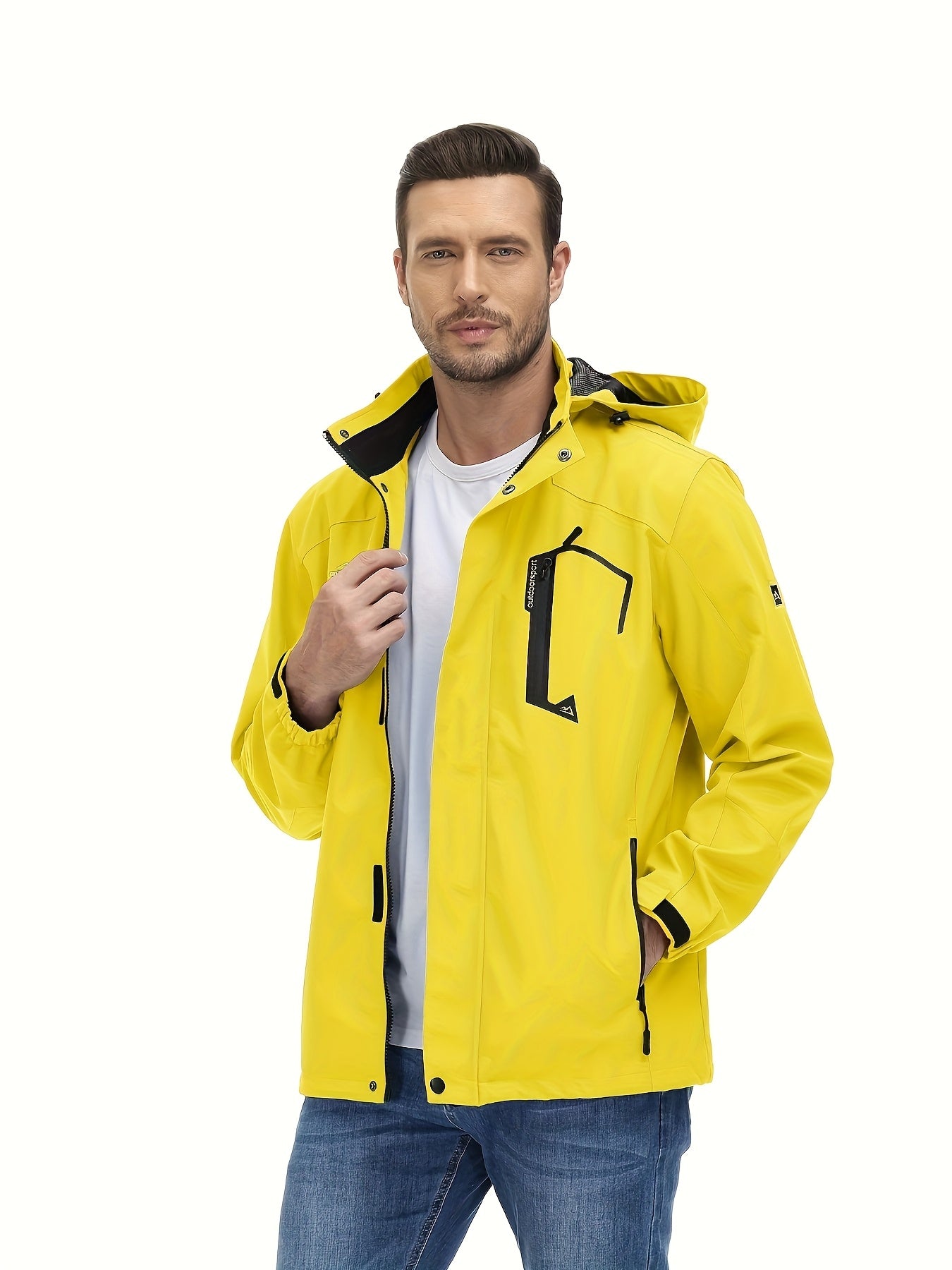 Men's Lightweight Windproof Jacket with Detachable Hood & Full-Zip Closure - Adjustable Cuffs