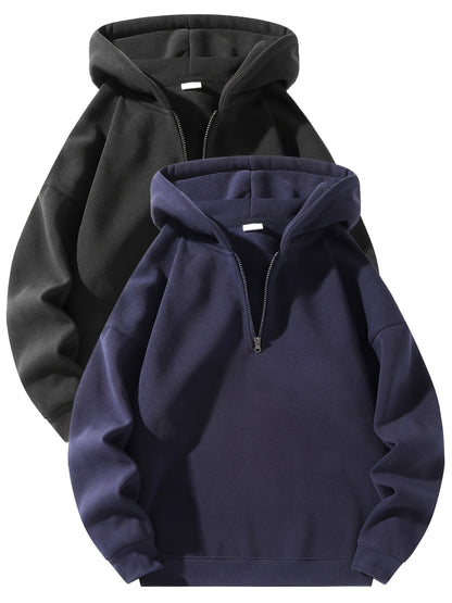 Sporty Sweatshirts 2pcs Sporty Comfortable Fleece-Lined Half-Zip Hooded Sweatshirts