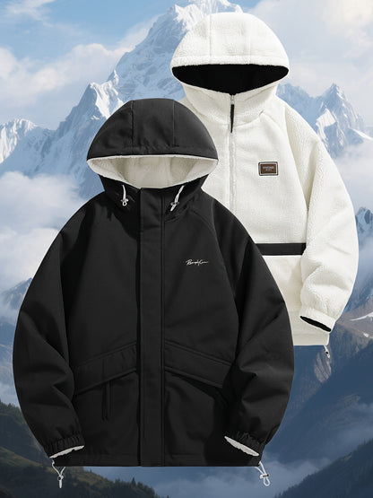 Men's and Unisex Reversible Hooded Jacket - Zip Closure, Flap Front Design