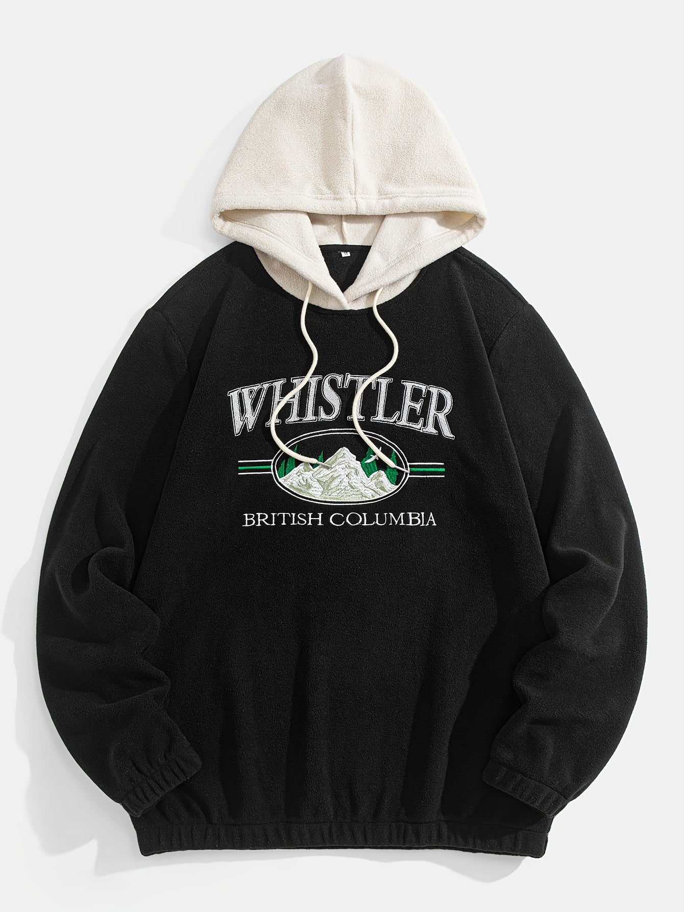 1pc Whistler British Columbia Embroidered Preppy Hoodie for Men - Thick Fleece