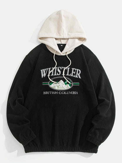 1pc Whistler British Columbia Embroidered Preppy Hoodie for Men - Thick Fleece