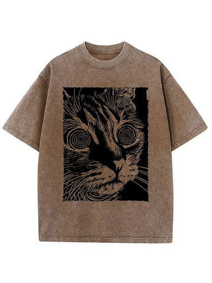 1pc, Vintage-Inspired Surprised Kitten Print T-Shirt, High-Quality Waxed Cotton, Relaxed Fit, Short Sleeve, Round Neck