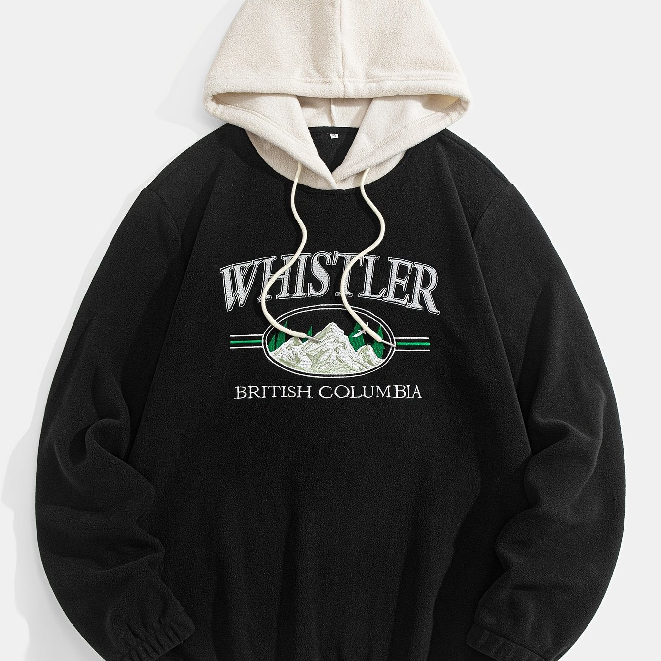 1pc Whistler British Columbia Embroidered Preppy Hoodie for Men - Thick Fleece