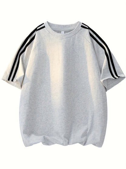 2pcs Men'S & Women'S Short Sleeve T-Shirts with Side Stripes - Comfortable Lightweight Polyester