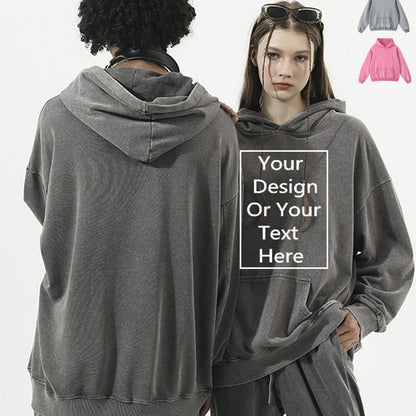 Custom Washed Unisex Hoodie For Lover Gift Thickened Customizable Men'S Pure Pocket Hoodie