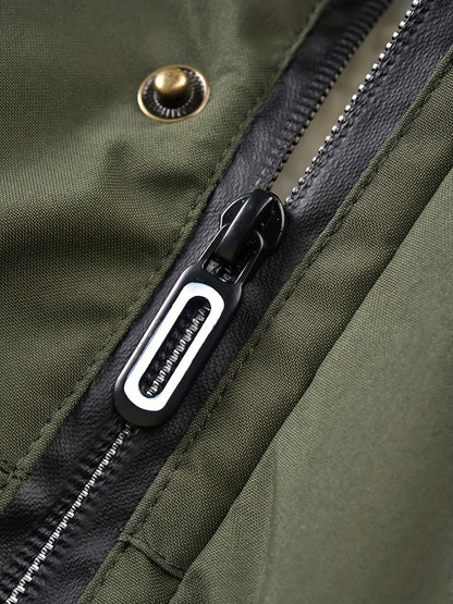 Men'S Winter Hooded Jacket with Fleece Lining - Thickened Zip-Up Coat, Multiple Pockets