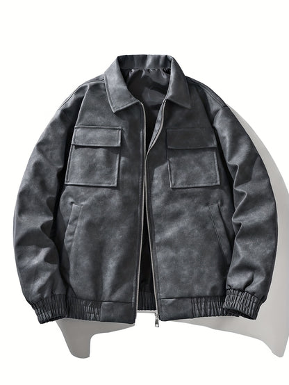 Men'S Vintage Motorcycle Jacket - Full-Zip Biker Coat with Zipper Closure, Non-Stretch Fabric
