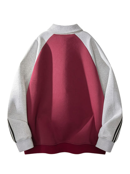 Men's & Women's Color-Block Striped Polo Shirt \u002F Loose Fit Zip-Up Hoodie with Contrast Collar