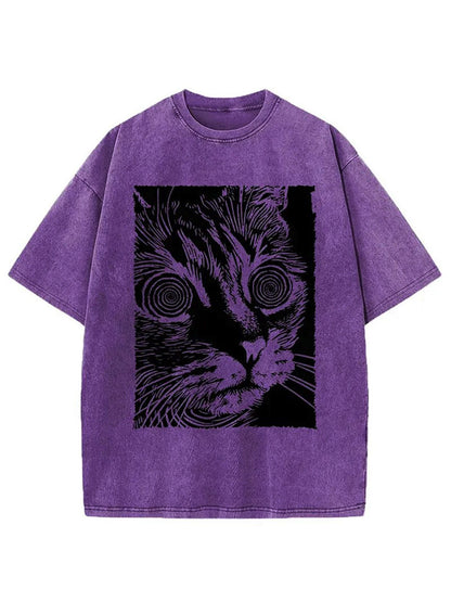 1pc, Vintage-Inspired Surprised Kitten Print T-Shirt, High-Quality Waxed Cotton, Relaxed Fit, Short Sleeve, Round Neck