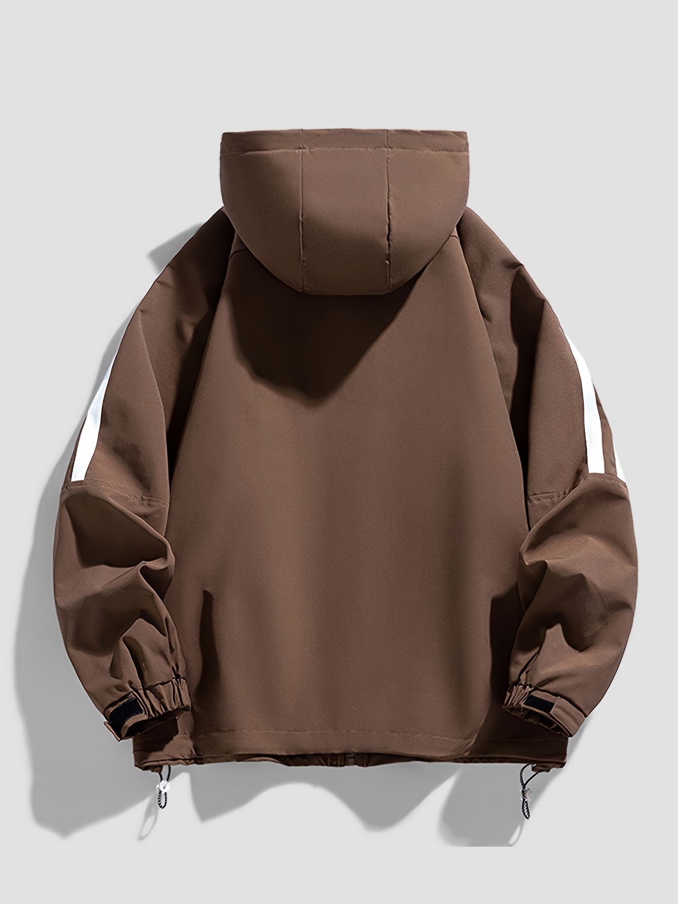 Men's Heavy-Duty Windproof Jacket - Full-Zip Hooded Windbreaker with White Stripe Collar & Cuffs