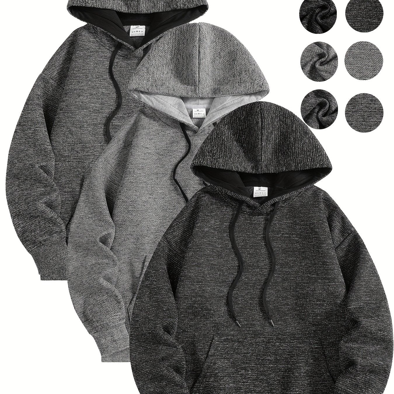 3pcs Men'S Comfortable Hooded Sweatshirts - Soft Plush Pullover with Pockets