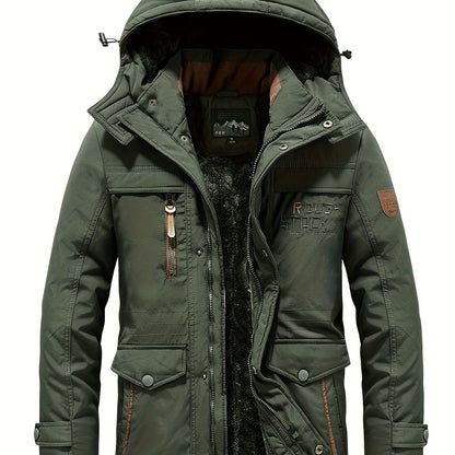 Winter Outdoor Thickened Fleece-Lined Jacket with Removable Hood Casual Windbreaker