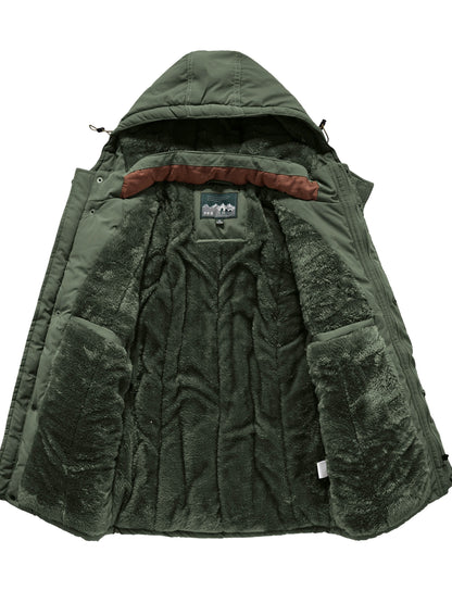 Winter Outdoor Thickened Fleece-Lined Jacket with Removable Hood Casual Windbreaker