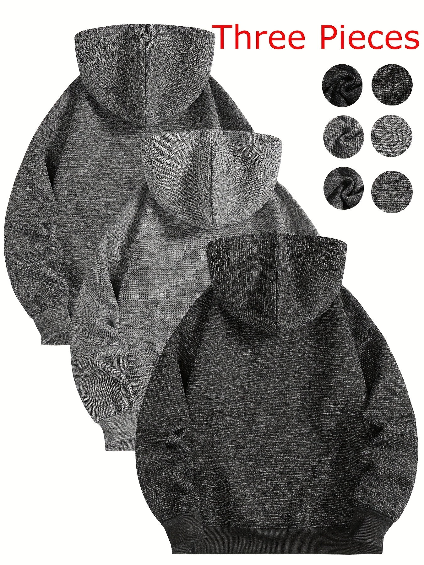 3pcs Men'S Comfortable Hooded Sweatshirts - Soft Plush Pullover with Pockets