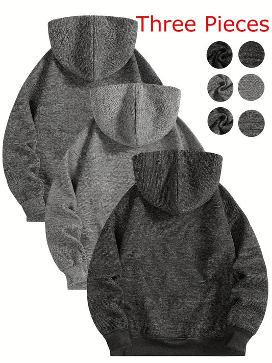 3pcs Men'S Comfortable Hooded Sweatshirts - Soft Plush Pullover with Pockets