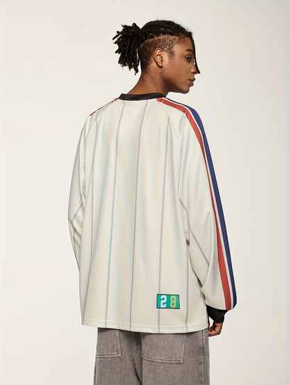 Men'S Vintage Baseball Graphic T-Shirt - Loose Fit Long Sleeve Tee with V-Neck