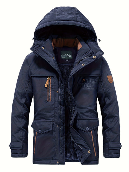 Winter Outdoor Thickened Fleece-Lined Jacket with Removable Hood Casual Windbreaker