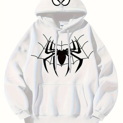 Spider Print Hoodie Stylish Black Spider Print Men's Hoodie