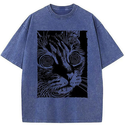 1pc, Vintage-Inspired Surprised Kitten Print T-Shirt, High-Quality Waxed Cotton, Relaxed Fit, Short Sleeve, Round Neck