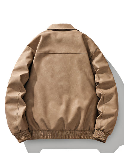 Men'S Vintage Motorcycle Jacket - Full-Zip Biker Coat with Zipper Closure, Non-Stretch Fabric