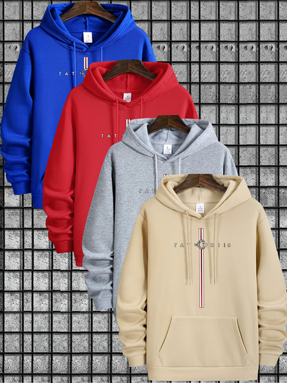 Men's 4pcs sweater set, new style with Tatoris print, fashionable and casual, drawstring hooded sweater
