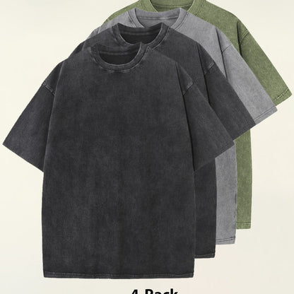 4pcs 100% Cotton Acid-Washed 230g T-Shirts - Retro Vintage Style