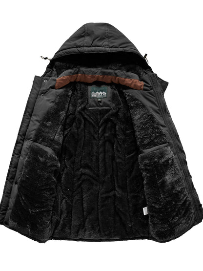 Winter Outdoor Thickened Fleece-Lined Jacket with Removable Hood Casual Windbreaker