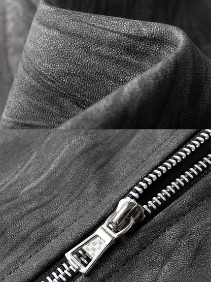 Men'S Vintage-Inspired Faux Leather Jacket - Loose Fit, Long Sleeve, Zip-Up with Chest Pockets