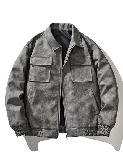Men'S Vintage Motorcycle Jacket - Full-Zip Biker Coat with Zipper Closure, Non-Stretch Fabric